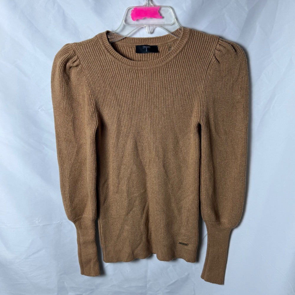 T Tahari Womens Tan Ribbed Puff Sleeve Sweater Size XS